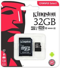 Kingston microSDHC 32GB Canvas Select Class 10 UHS-I U1 + SD-адаптер (SDCS/32GB)