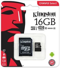 Kingston microSDHC 16GB Canvas Select Class 10 UHS-I U1 + SD-адаптер (SDCS/16GB)