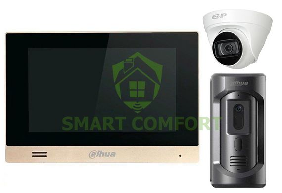 Комплект IP відеодомофон Dahua DH-VTH1550CHM + 2 МП камера