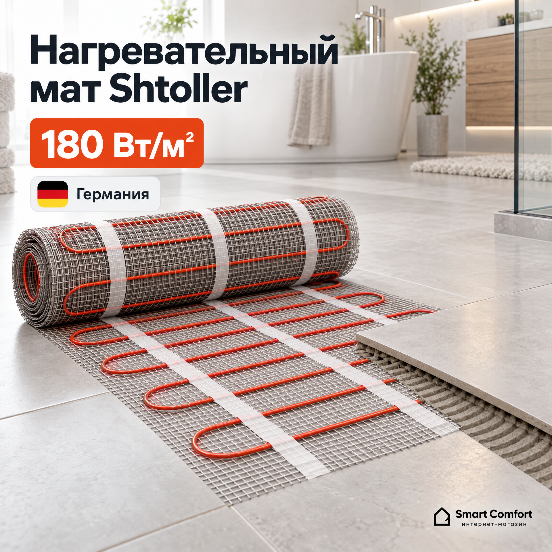 Нагревательный мат Shtoller (Германия)Мощность 180 Вт/м²